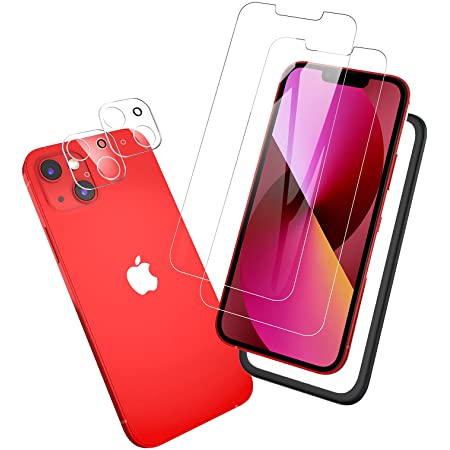 YiOne For iPhone 13 ガラスフィルム 2枚 カメラフィルム 2枚 強化ガラス硬度9H 耐衝撃スクラッチ防止旭硝子素材製自動吸着 気泡ゼロ 指紋防止液晶保護フィルム iphone13用