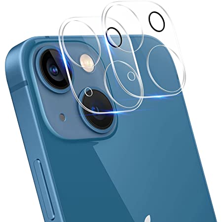 iPhone13/iPhone 13 mini カメラフイルム 旭硝子素材製 高透過率 衝撃吸収 飛散防止 自動吸着 貼り付け簡単 2眼レンズ保護カバー【透明2枚セット】