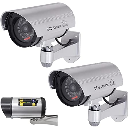 iimono117 ダミーカメラ 2個セット 電池式 赤LED 常時点滅 角度調整 取付簡単 防犯カメラ フェイクカメラ 監視カメラ ダミー 屋外 屋内 玄関 車庫 防犯 不審者対策