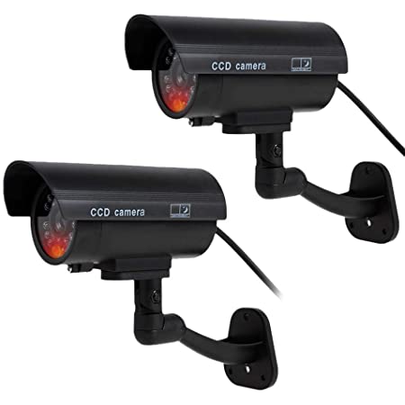 iimono117 ダミーカメラ 2個セット 電池式 赤LED 常時点滅 角度調整 取付簡単 防犯カメラ フェイクカメラ 監視カメラ ダミー 屋外 屋内 玄関 車庫 防犯 不審者対策