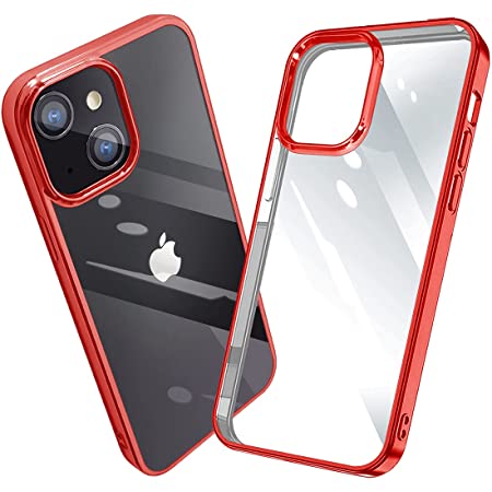 iPhone13mini 用 ケース クリア iPhone 13 mini カバー 透明 薄型 軽量 耐衝撃 TPU 人気 アイフォン 13 mini ケース 一体型 赤縁 メッキ加工 全面保護カバー 型(レッド)