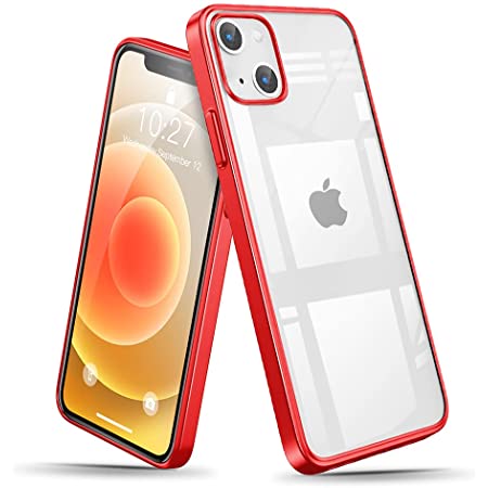 iPhone13mini 用 ケース クリア iPhone 13 mini カバー 透明 薄型 軽量 耐衝撃 TPU 人気 アイフォン 13 mini ケース 一体型 赤縁 メッキ加工 全面保護カバー 型(レッド)