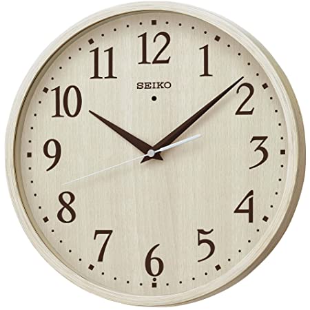 壁掛け時計 電波 温度 湿度 夜間無音 30cm/11.8inch 木目 白 アナログ 赤秒針 大数字 掛け時計 電波時計 大きい ナチュラル インテリア Kityoune Wall Clock