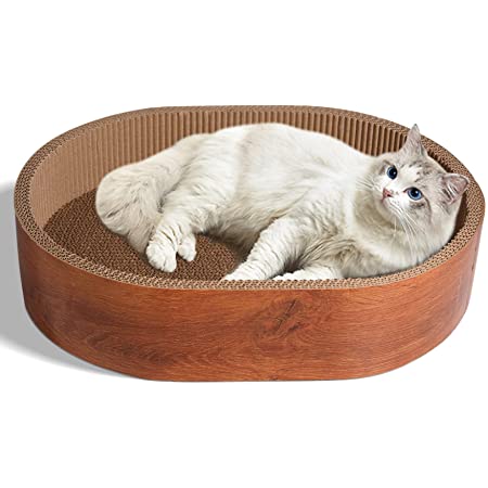 ComSaf 猫 つめとぎ 段ボール 楕円形 木目調 爪とぎ 猫ベッド 猫ソファ44×34×10cm 高密度 耐久性 ストレス解消 家具傷防止