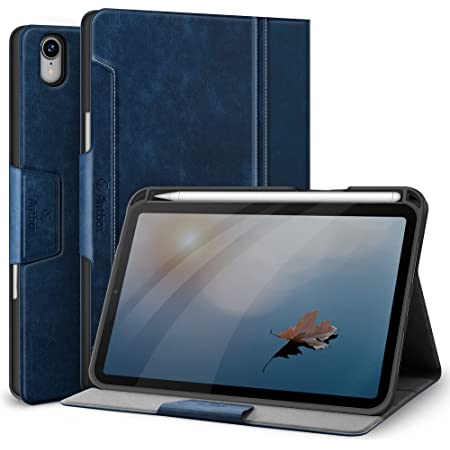 GLANDOTU iPad Mini6 ケース (オートスリープ機能), 軽量 耐衝撃性 無地 タブレット 保護カバー, スタンド機能 フリップ 折りたたみ PU ケース for iPad Mini 第6世代 (手書きペン付き) – 青