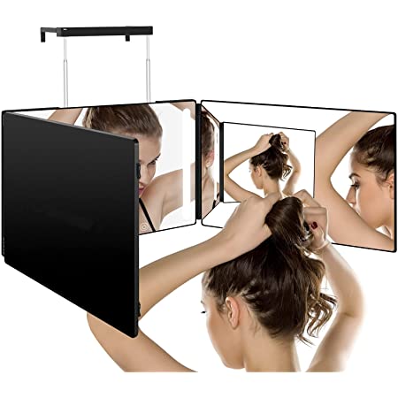 三面鏡 化粧鏡 化粧ミラー セルフカット 鏡 三面 鏡 折りたたみ 31*19.6cm 角度調整 高さ調節可 安定して使い 工具不要 飛散防止 HD鏡面