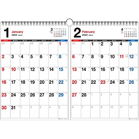壁掛カレンダー【2022年 1月始まり】B2 ブルーポイント 2マンス CK-03