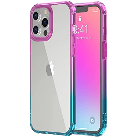 【and Vacation】iPhone13 グラデーション クリアケース 耐衝撃 全面保護 カラフル iPhone13 mini Pro ProMax 4角 エアクッション ピンク 青 紫 ミニ プロ プロマックス (iPhone13 Pro(6.1inch), Pink/Blueグラデーション)