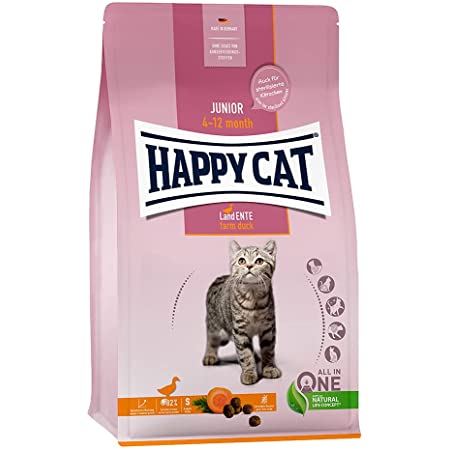 HAPPY CAT (ハッピーキャット) ジュニア ファーム ダック (平飼いの鴨 / 穀物不使用) – 子猫用 アレルギーケア 全猫種 pHコントロール グレインフリー グルテンフリー 無添加 ヒューマングレード ドイツ製 キャットフード ドライ 50g x 6 (300g)