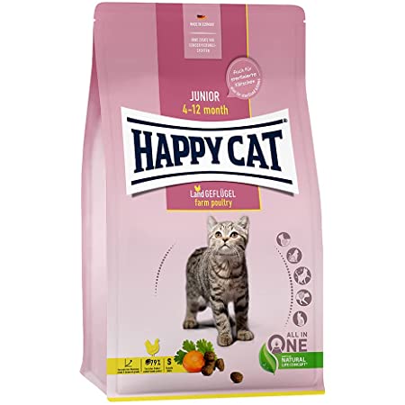 HAPPY CAT (ハッピーキャット) ジュニア ファーム ダック (平飼いの鴨 / 穀物不使用) – 子猫用 アレルギーケア 全猫種 pHコントロール グレインフリー グルテンフリー 無添加 ヒューマングレード ドイツ製 キャットフード ドライ 50g x 6 (300g)