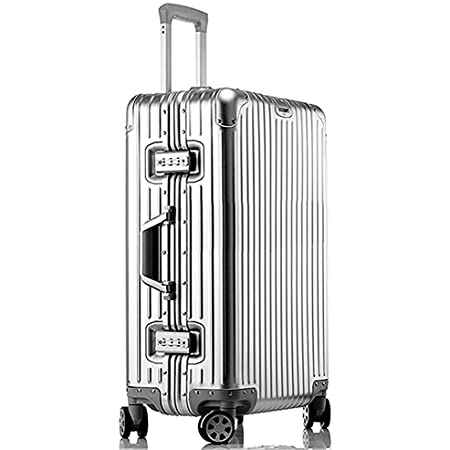 Yumjoy スーツケース オールアルミ合金 キャリーケース アルミ合金ボディ TSAロック搭載 360度回転 静音ダブルキャスター 超軽量 機内持込 大容量 耐衝撃 海外旅行 出張 (シルバー, 24寸)
