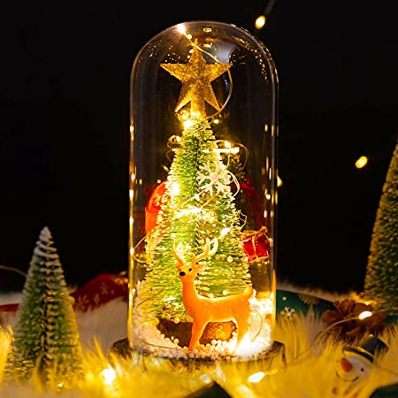 クリスマスプレゼント ミニクリスマスツリー エルク クリスマス飾り スノードーム ガラスドーム クリスマスギフト 電池式 LEDライト 卓上 置物 ギフト おしゃれ キラキラ オーナメント クリスマス雰囲気作り 記念日 メリークリスマス お祝いに (クリスマスツリー)
