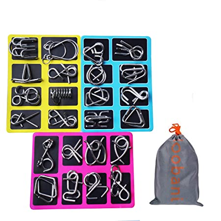 hoshiii 知恵の輪 PuzzleRing 24個セット 専用ケース付き パズル 知育玩具 ちえのわ 脳トレ 自粛中 暇つぶし 謎解き (２４種類)