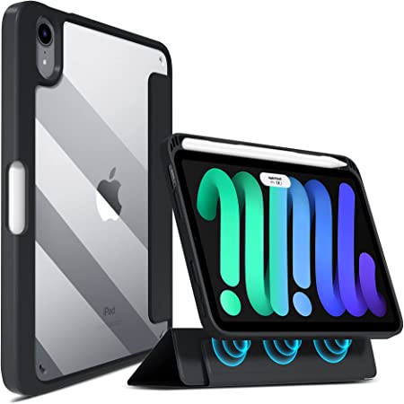 iPad Mini6 ケース 2021モデル 第6世代用 ケース Goevce 手帳型 カバー 磁石吸着 横置き スタンド機能 マグネット式 横開き 薄型 軽量 全面保護 指紋防止 iPad mini 6 ケース (ブラック)