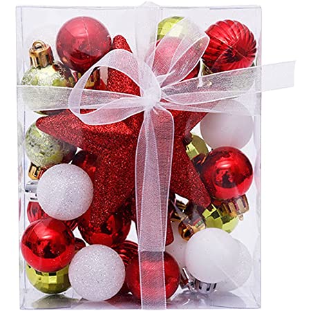 クリスマスツリーボール 30個3cmクリスマスボールピアスツリーペンダント飛散防止ボールホームオフィスショップクリスマスパーティーの装飾（赤、緑、白）