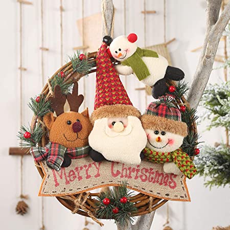 1個サンタクローススモールヴァインサークルリース、クリスマスデコレーション クリスマス用、クリスマスギフト ホリデーパーティー リース クリスマスツリーペンダント デコレーションアクセサリー