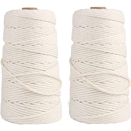 マクラメロープ ハンドメイド 調理紐 天然コットン100％ 柔らかい バッグ 編み物 (4mm×300m ベージュ)