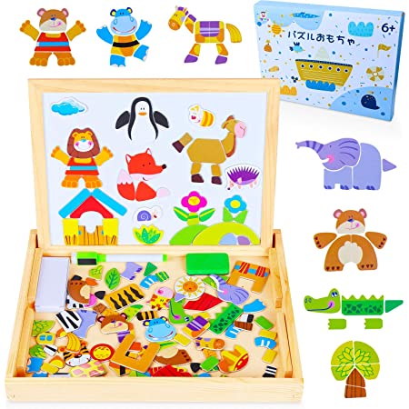 OTONOPI 立体パズル 木製パズル 6種類 形合わせ 積み木おもちゃ 知育学習玩具 カラフル 色の形認知スキル かわいい動物 番号 パズル 女の子と男の子クリスマスや誕生日プレゼントギフト 6歳以上