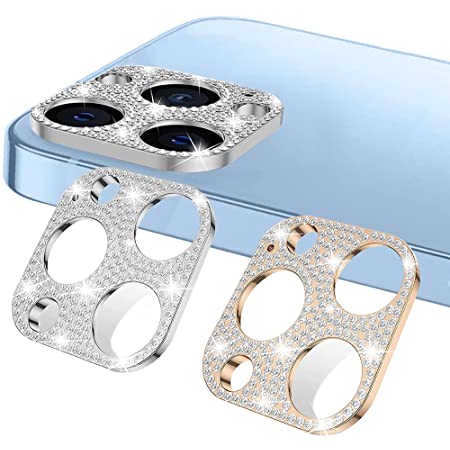 SeNool 【2枚セット】 iPhone 13 Pro カメラフィルム レンズカバー フィルム レンズ ラインストーン レンズ キラキラ シルバー＆ローズピンク 保護カバー キズ防止 可愛い 3Dデコレーション iPhone 13 Pro カメラ カバー