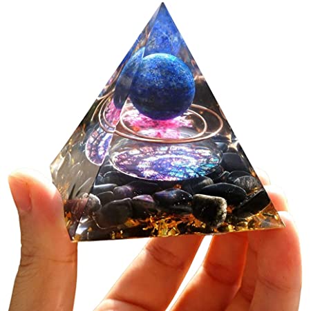 オルゴナイト ピラミッド型 パワーストーン 浄化 クリスタル 置物 ピラミッド 置物 天然石 水晶 開運 出世 成功 orgonite pyramid チャクラ アメジスト＆ブルークォーツ＆金箔