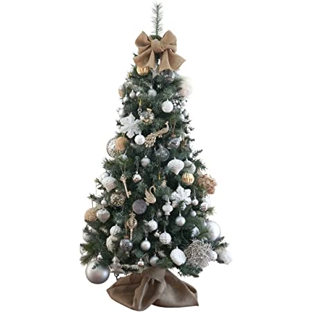 クリスマスツリー 180cm ラペール コンチェルト セットツリー オーナメント合計101個 ホワイトツリー 麻のツリーカバー,リボン、LEDイルミネーションライト、収納袋、手袋、テープ付