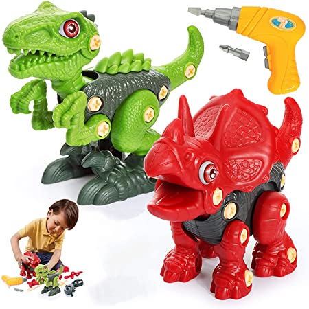 ロボットプラザ(ROBOT PLAZA) 恐竜 おもちゃ 卵入り 電動ドリル 組み立て 立体 パズル 大工さんごっこ 知育 玩具 子供 男の子 女の子 誕生日プレゼント (2種セット)