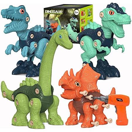 ロボットプラザ(ROBOT PLAZA) 恐竜 おもちゃ 卵入り 電動ドリル 組み立て 立体 パズル 大工さんごっこ 知育 玩具 子供 男の子 女の子 誕生日プレゼント (2種セット)