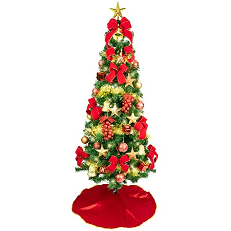 クリスマス屋 クリスマスツリー 180cm スリム レッド リモコン・タイマー付LED 北欧 スリムツリー セット