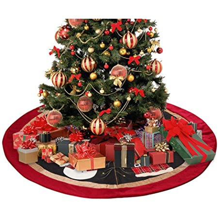 【コムバンク】クリスマスツリースカート ツリー下用 円型 クリスマス飾り クリスマスツリーボトムエプロン スノーフレーク文字 赤い格子縞の木のスカート ツリースカート敷物 可愛い 雰囲気 屋内屋外飾り 北欧柄 ツリーの装飾 (赤 90cm)