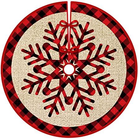 【コムバンク】クリスマスツリースカート ツリー下用 円型 クリスマス飾り クリスマスツリーボトムエプロン スノーフレーク文字 赤い格子縞の木のスカート ツリースカート敷物 可愛い 雰囲気 屋内屋外飾り 北欧柄 ツリーの装飾 (赤 90cm)