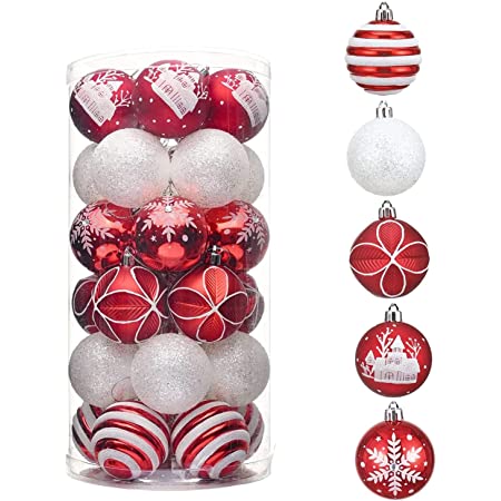 30pcs6cmクリスマスツリーの装飾ボールキラキラブルーゴールドメッキハンギングペンダントボールホームオーナメント用(Color:30pcs Red White)