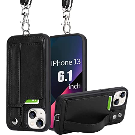 TOOVREN iphone13 ケース 手帳型 あいふぉん13ケース ストラップ付き アイフォン13ケース カード収納 スマホケースiphone 13 ベルド付き スタンド付き 首掛け 耐衝撃 かわいい おしゃれ 6.1inch 黒
