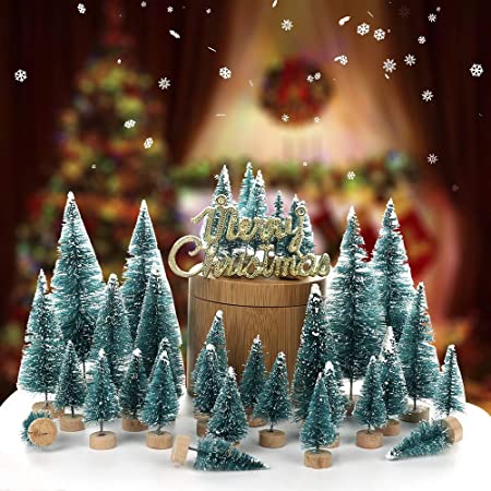 DERAYEE クリスマスツリー 卓上 卓上ツリー 飾り 35点セット ミニ 雪松 プレゼント ブルーグリーン Christmas tree