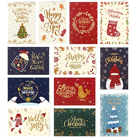 クリスマスカード 24枚セット メッセージカード 封筒付き クリスマス 感謝カード リース ベール 雪 花 雪だるま サンタ トナカイ クリスマスツリー柄 カード christmas cards(タイプ5)