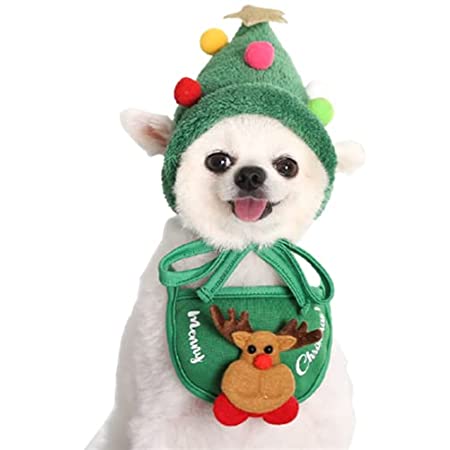 ペット服 クリスマス 2点セット 猫 犬 かわいい 帽子 マフラー カチューシャ クリスマス服 トナカイ サンタ パーティー お祝い コスプレ 小型犬 ペット用品 写真 映える 正月 新年（グリーン，Lサイズ）