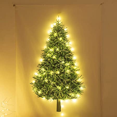 Superbianクリスマスツリータペストリー75*150㎝ クリスマスタペストリー+星形イルミネーションライト　クリスマスデコレーション 壁掛け クリスマス飾り壁 　タペストリー 壁掛け (150*75(ライト:カラフル))