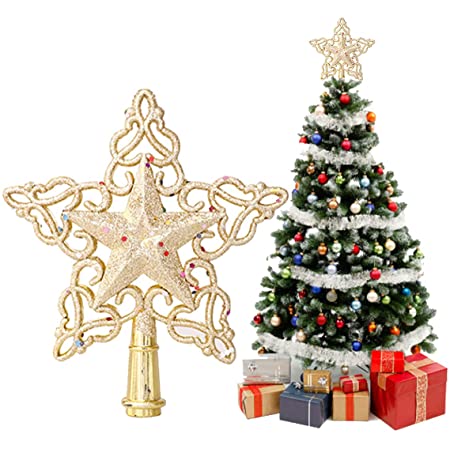 クリスマスツリートップ 星 クリスマスツリー スター 15cm 20cm クリスマス 飾り ツリー飾り星 おしゃれ デコレーション メリークリスマス ツリートップ 豪華感 装飾 (金, 15cm)