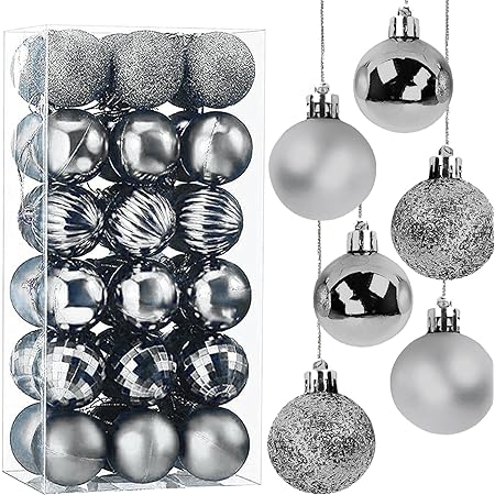 JOMA E-Shop 北欧風 クリスマス オーナメント キラキラ ボール（6cm） クリスマス ツリー 飾り 装飾 4種アソート 4個入り インテリア ツリー 飾り 雑貨 (シルバー24個セット)