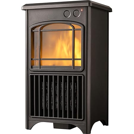 [山善] 暖炉型ヒーター 疑似炎 照度調整機能付き アンティーク ブラック YDH-SK10(B)