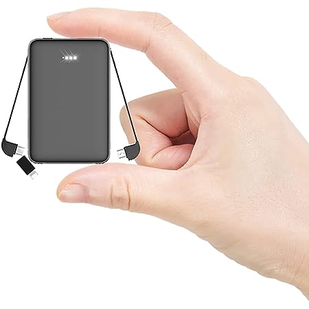 モバイルバッテリー 6800mAh ケーブル内蔵 【PSE認証済】 ライトニングコネクタ付/microUSBコネクタ付/Type Cコネクタ付 USBポート スマホ 充電器 コンパクトで持ち運び便利 iphone/ipad/Android対応 【安心のPL保険商品】 （ブラック 550）