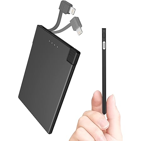 モバイルバッテリー 6800mAh ケーブル内蔵 【PSE認証済】 ライトニングコネクタ付/microUSBコネクタ付/Type Cコネクタ付 USBポート スマホ 充電器 コンパクトで持ち運び便利 iphone/ipad/Android対応 【安心のPL保険商品】 （ブラック 550）