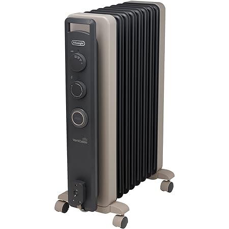 iimono117 オイルヒーター 高性能 11枚フィン 8～10畳 (グレイッシュホワイト) パネル ヒーター 500W 700W 1200W デジタル表示 S型フィン 暖房 電気ストーブ