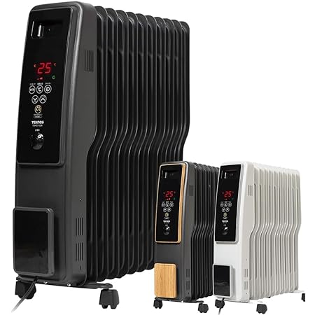 iimono117 オイルヒーター 高性能 11枚フィン 8～10畳 (つや消しブラック) パネル ヒーター 500W 700W 1200W デジタル表示 S型フィン 暖房 電気ストーブ