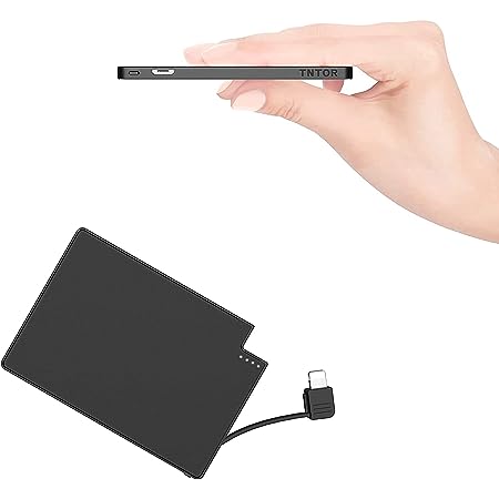 TNTOR モバイルバッテリー 軽量 小型 超薄 ケーブル内蔵 ios対応 専用スマホ充電器 持ち運び便利 地震/災害/旅行/出張用【PSE認証済】