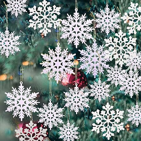 GuassLee クリスマスツリー飾り 雪の結晶 クリスマスオーナメント スノーフレーク飾り 雑貨 新年 クリスマス パーティー 飾り 店舗装飾 36個入れ ホワイト