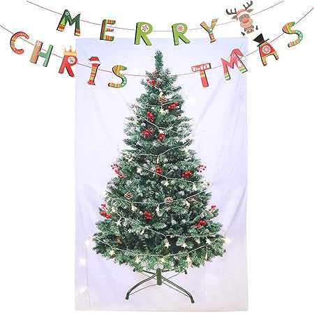 CINECE タペストリー クリスマス ガーランド LEDライト 付き クリスマスバナー ツリー おしゃれ 壁掛け パーティー壁 窓の装飾 カーテン リビングの飾り