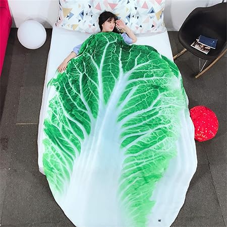 ノベルティフランネルブランケット、食品野菜印刷赤緑のラウンド、ダブル/シングルベッド大きい豪華な毛布、ソファー/チェア/ベッドのためのマイクロファイバー,Cabbage,150x190cm