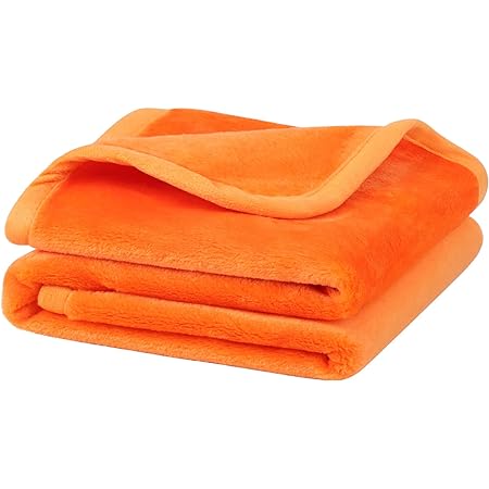 PiccoCasa フランネルブランケット 毛布 掛け毛布 マイクロファイバー 軽量 ソフト 330GSM 裾上げ広め なめらか ふんわり ふわふわ あたたかい オレンジ 60*80cm