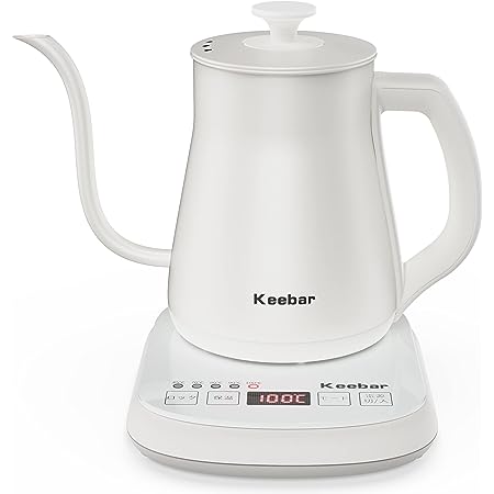 Keebar(キーバー) 電気ケトル コーヒーケトル 1000W 五段階温度設定/保温機能/空焚き防止/自動電源オフ 細口 ドリップケトル 0.8L 小型 コーヒーポット お茶 紅茶 おしゃれ プレゼント ホワイト