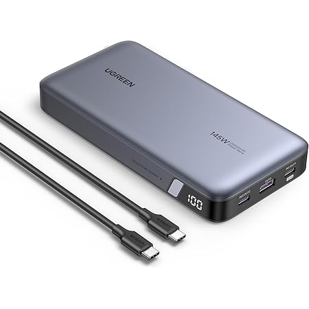 UGREEN PD3.1 モバイルバッテリー 【145W 高出力 25000mAh 大容量 3ポート USB-C×2 USB-A×1 単ポート140W高出力・入力65Ｗ対応】 パススルー機能搭載 低電流モード搭載 USB-C to USB-Cケーブル付き PSE技術基準適合 MacBook Windows PC iPad Pro iPhone Galaxy Android スマートフォン ノートPC 各種 その他機器対応 PB205